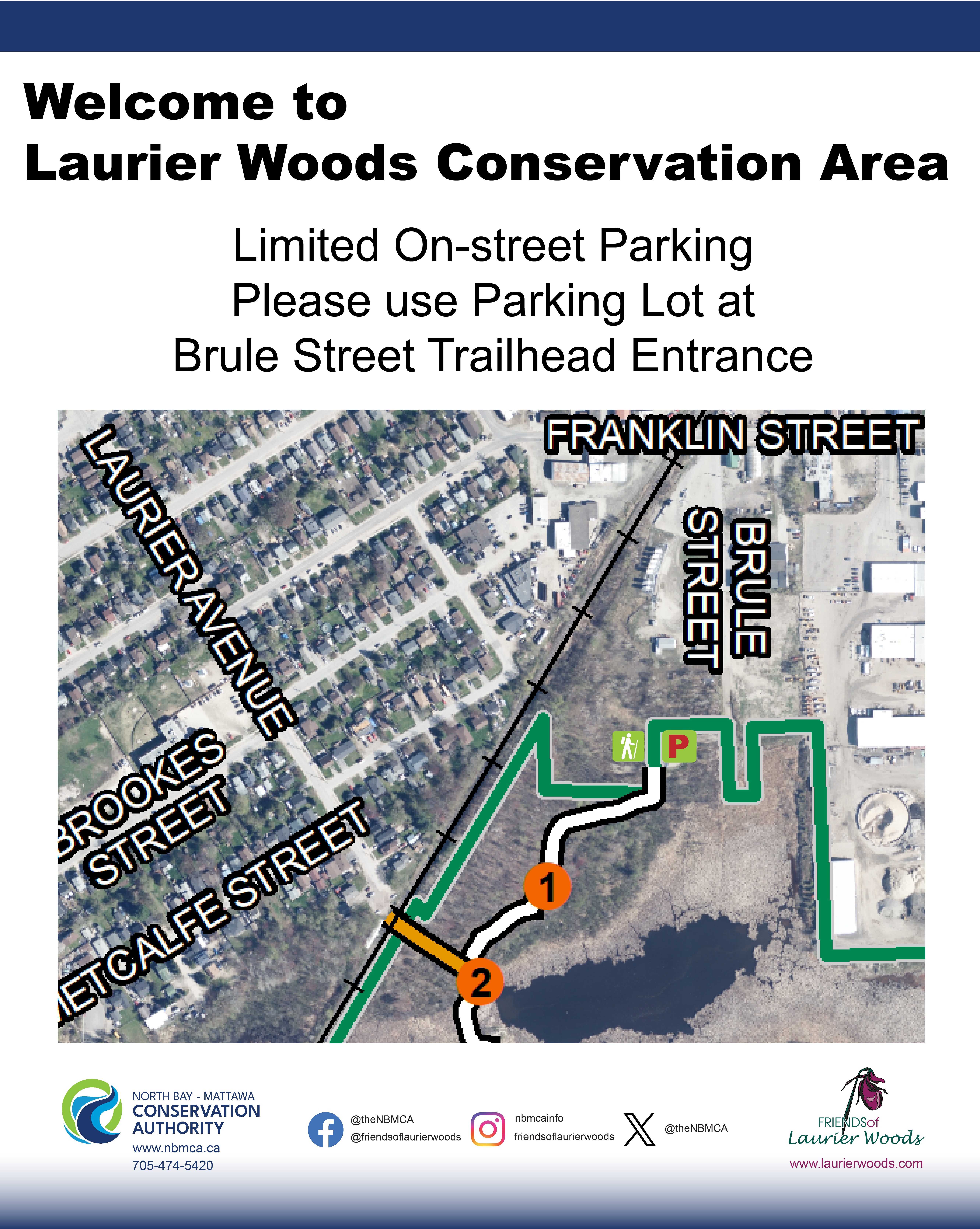 Map with directions to the parking lot at Laurier Woods Conservation Area